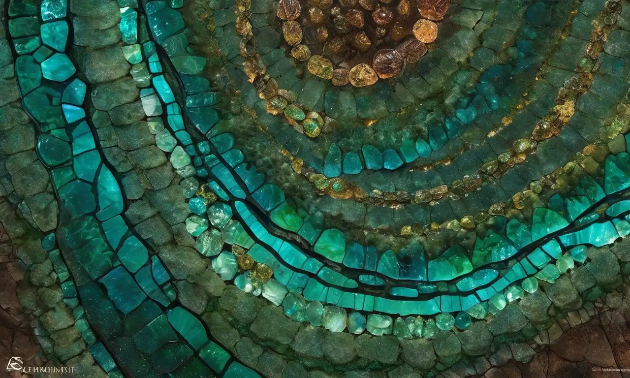 Una composición armoniosa de gemas brillantes con tonalidades terrosas y detalles intrincados que evocan la esencia de Tauro