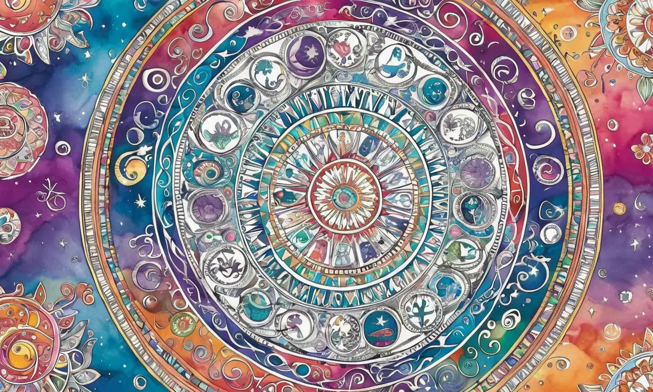 Colores vibrantes, líneas intrincadas y patrones dinámicos representan los signos zodiacales y la energía cósmica