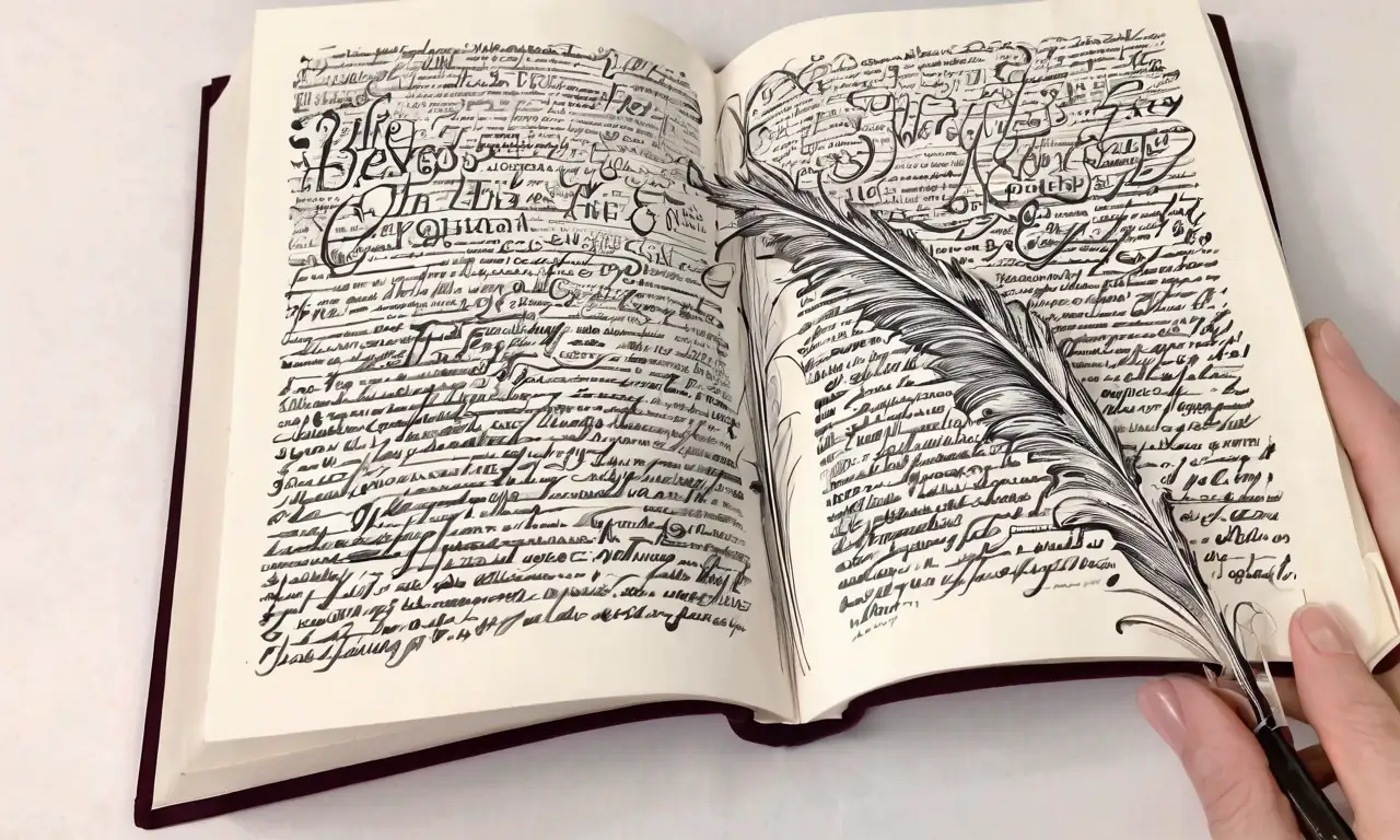 Un boceto de un libro abierto con sombras suaves, letras intrincadas y un lector cautivado