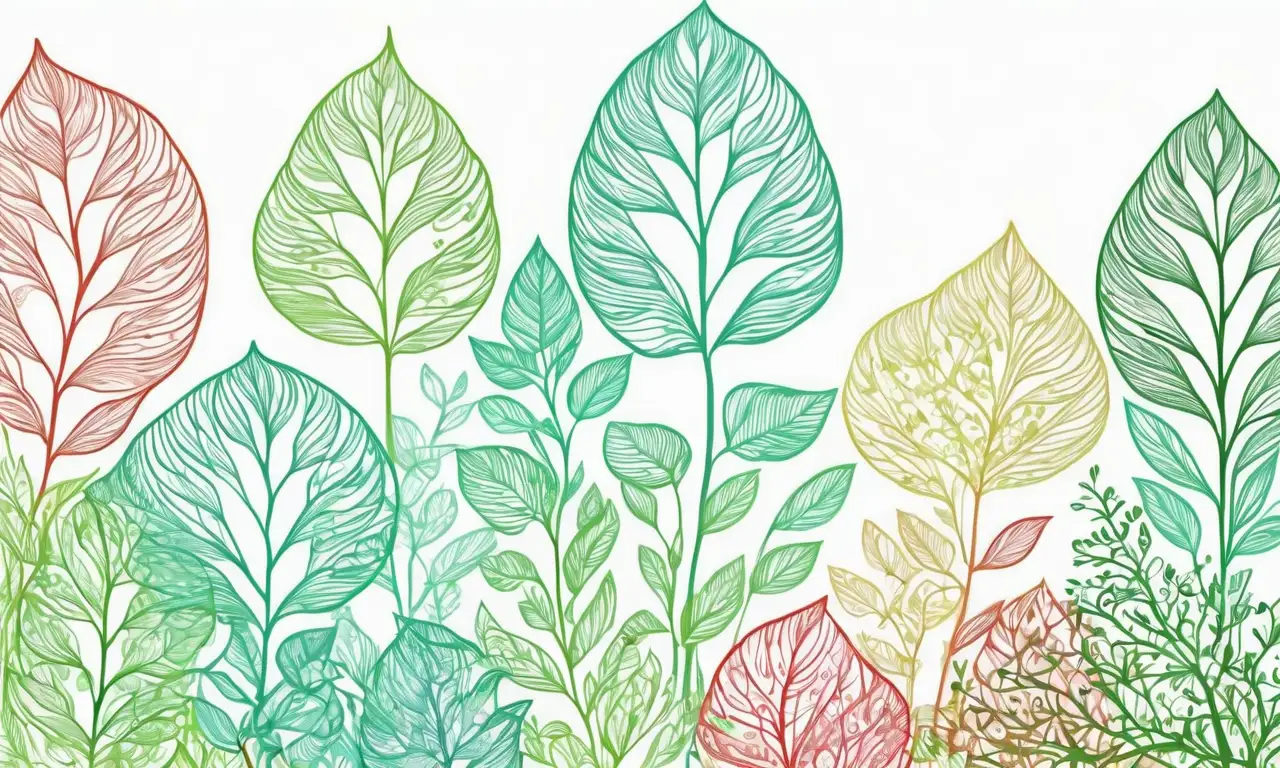 Planta con hojas verdes vibrantes, flores brillantes y una composición orgánica equilibrada