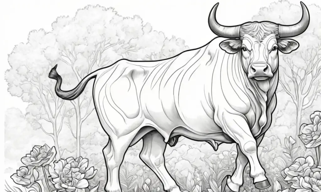 Un toro imponente rodeado de un paisaje vibrante y equilibrado