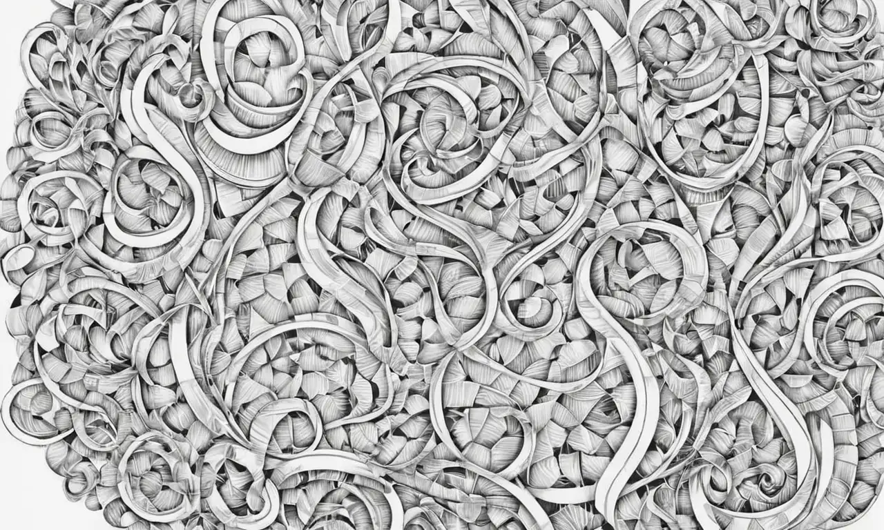 La obra combina sombras, líneas y texturas para expresar complejidad emocional y un camino hacia la sanación
