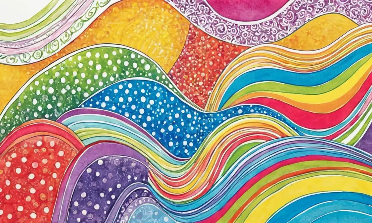 Colores vibrantes y formas dinámicas crean una composición alegre y envolvente