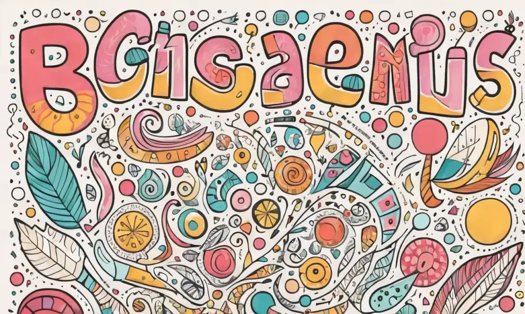 Título dinámico y colorido con elementos juguetones y detalles intrincados