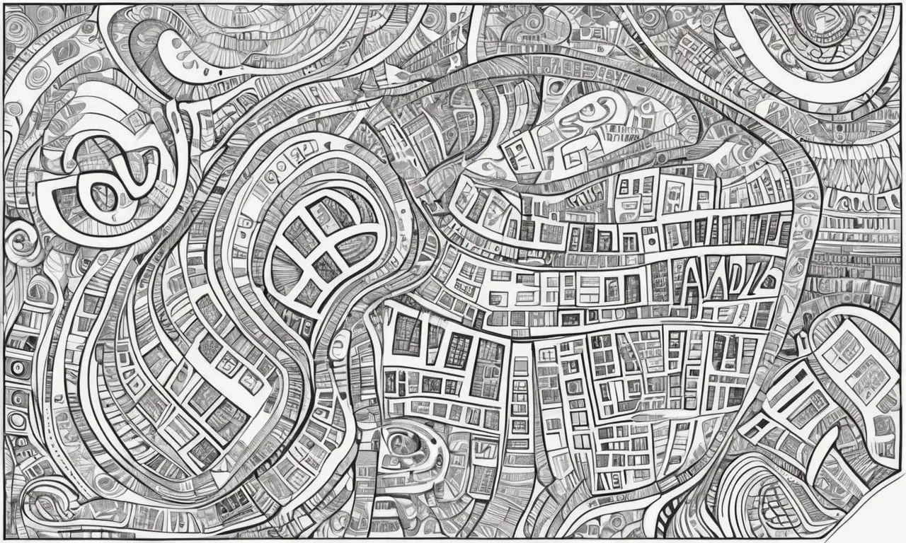 Líneas angulares organizan la composición con contrastes de espacio y texturas, destacando ideas clave y promoviendo claridad visual