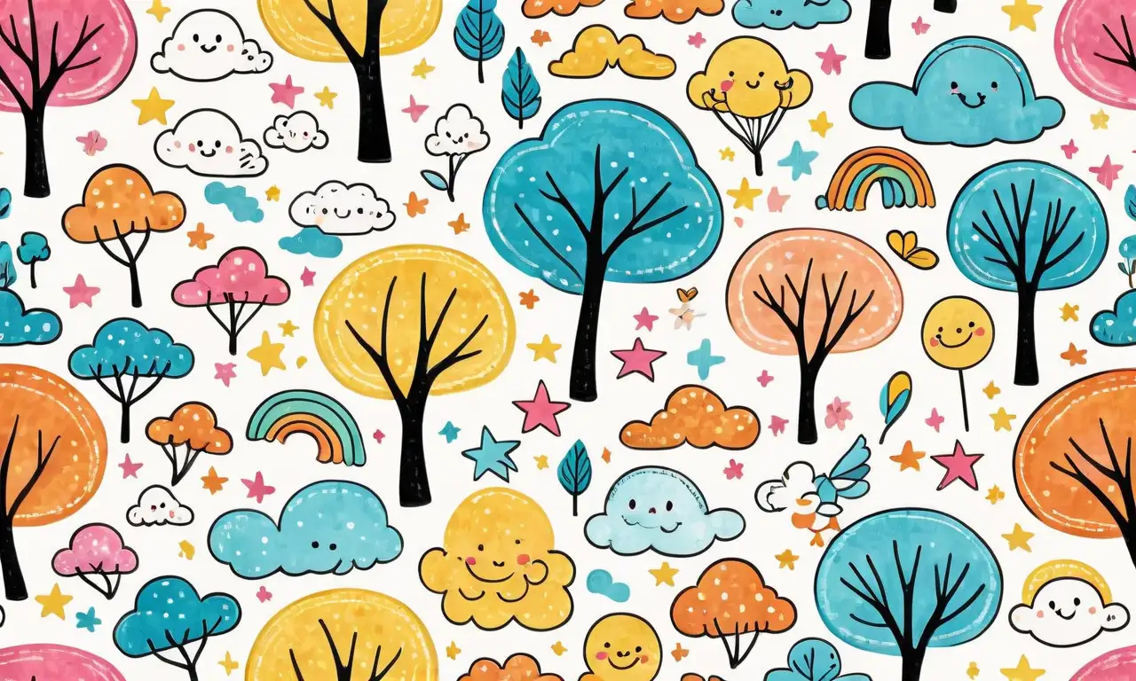 Colores brillantes y pasteles, personajes alegres y detalles intrincados en un diseño armonioso