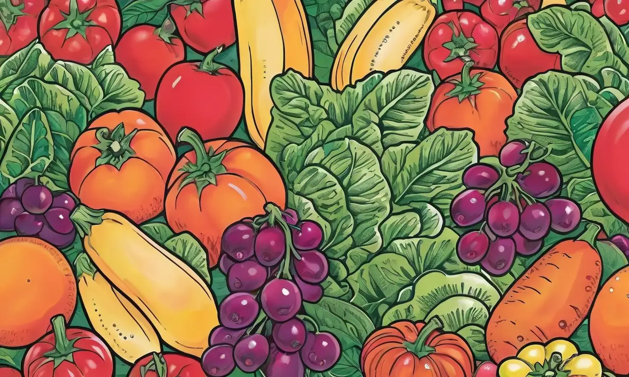 Una composición vibrante de frutas y verduras con texturas, colores y sombras que invitan a explorar