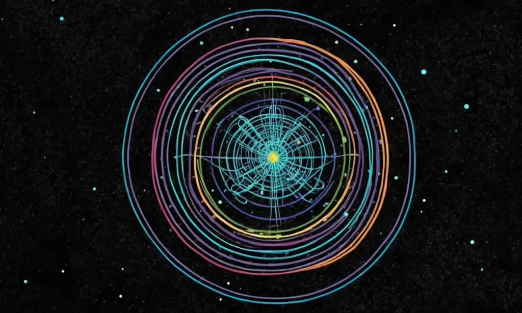 Color cromo vibrante con detalles metálicos que representan la estructura atómica sobre un fondo oscuro
