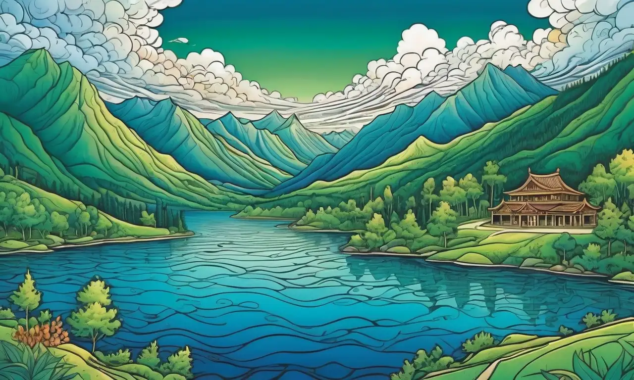 Montañas verdes, lagos azules y paisajes detallados con sombras y luces