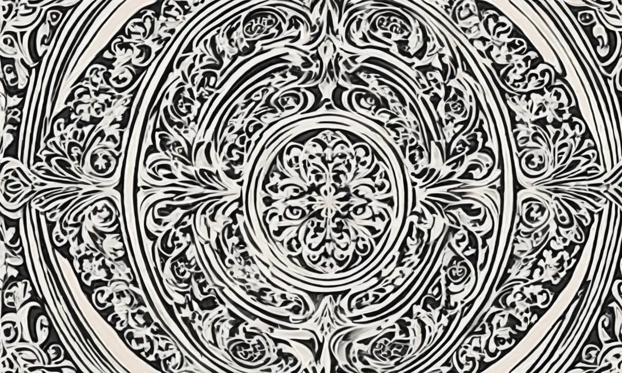 Un escudo detallado con líneas audaces, patrones intrincados y colores vibrantes en un fondo texturizado