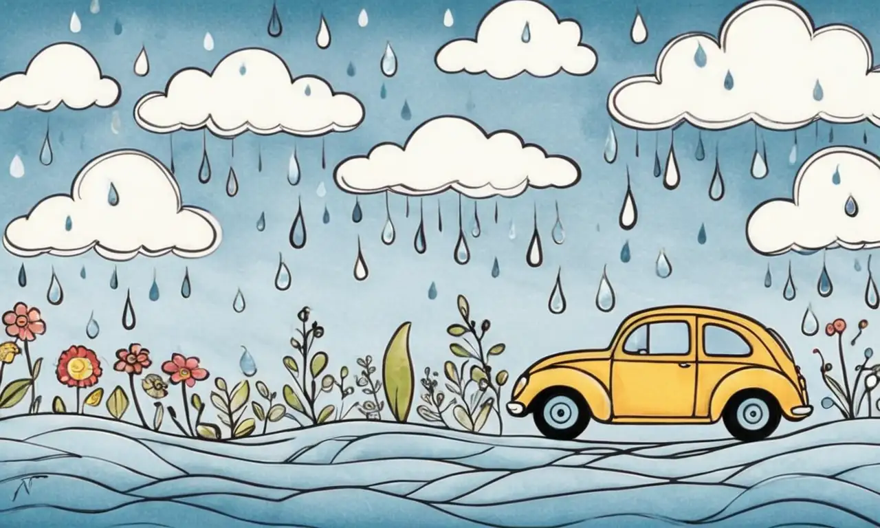 Líneas suaves y detalles intrincados evocan un cielo nublado y la alegría de la lluvia