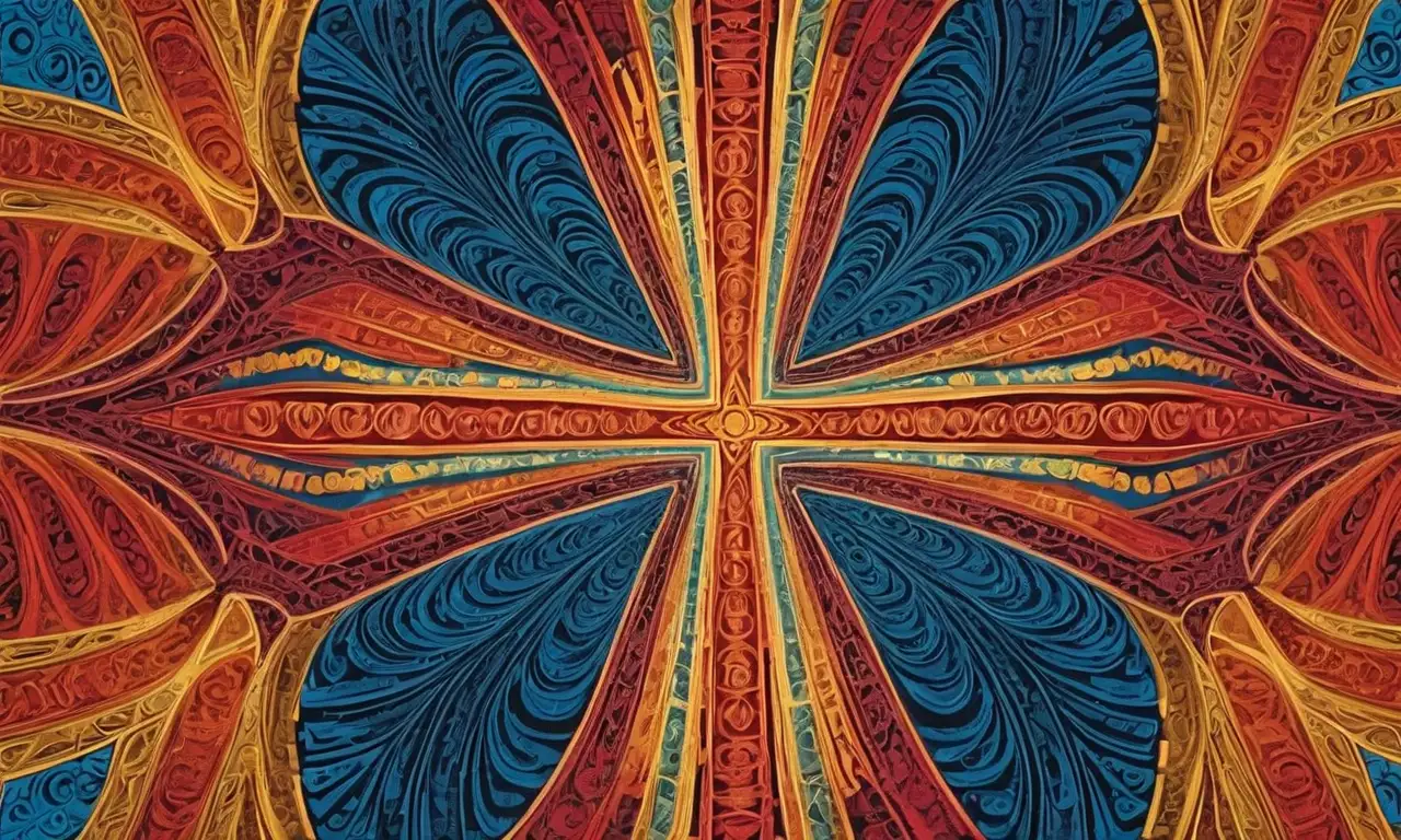 Coloridos matices y formas intrincadas crean una composición dinámica con contrastes texturales
