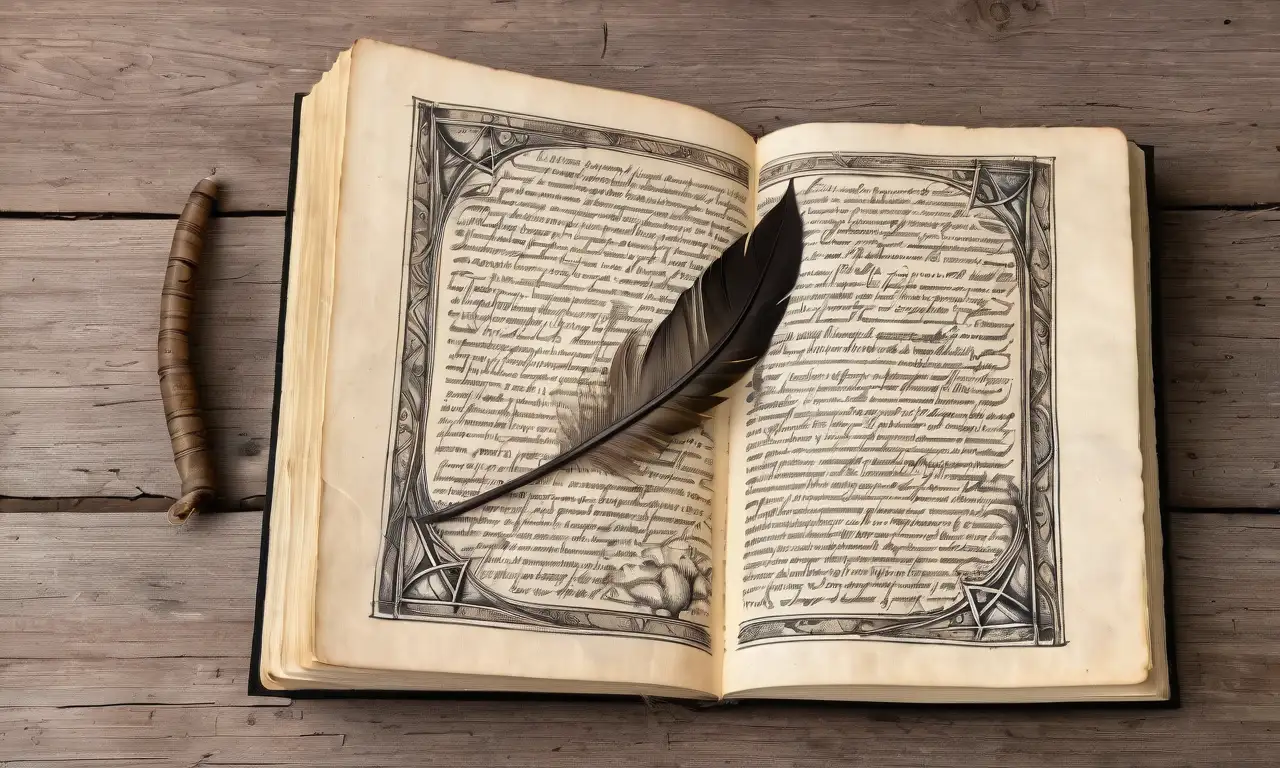 Un libro iluminado sobre una mesa antigua evoca misterio y serenidad con su arte y sombras