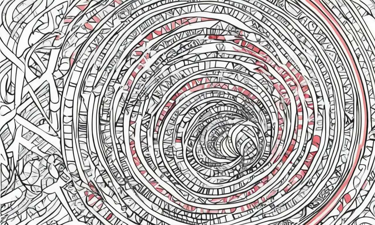 Líneas definidas y tonos vibrantes crean una composición visual compleja y equilibrada