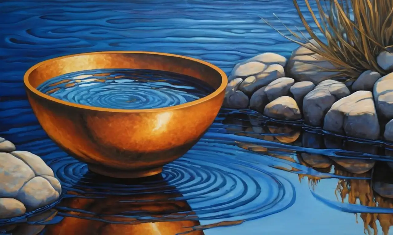Escena serena con agua azul vibrante, suaves reflejos y matices delicados