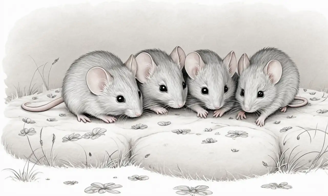 Ratones grises suaves en sombras crean un ambiente onírico y sereno