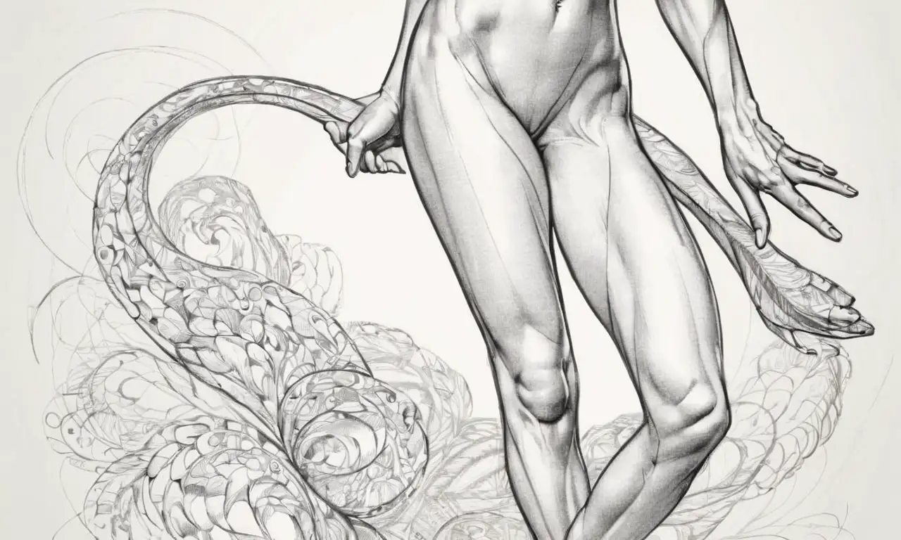 Un dibujo anatómico combina contornos, sombras, texturas y colores para destacar la forma y el movimiento