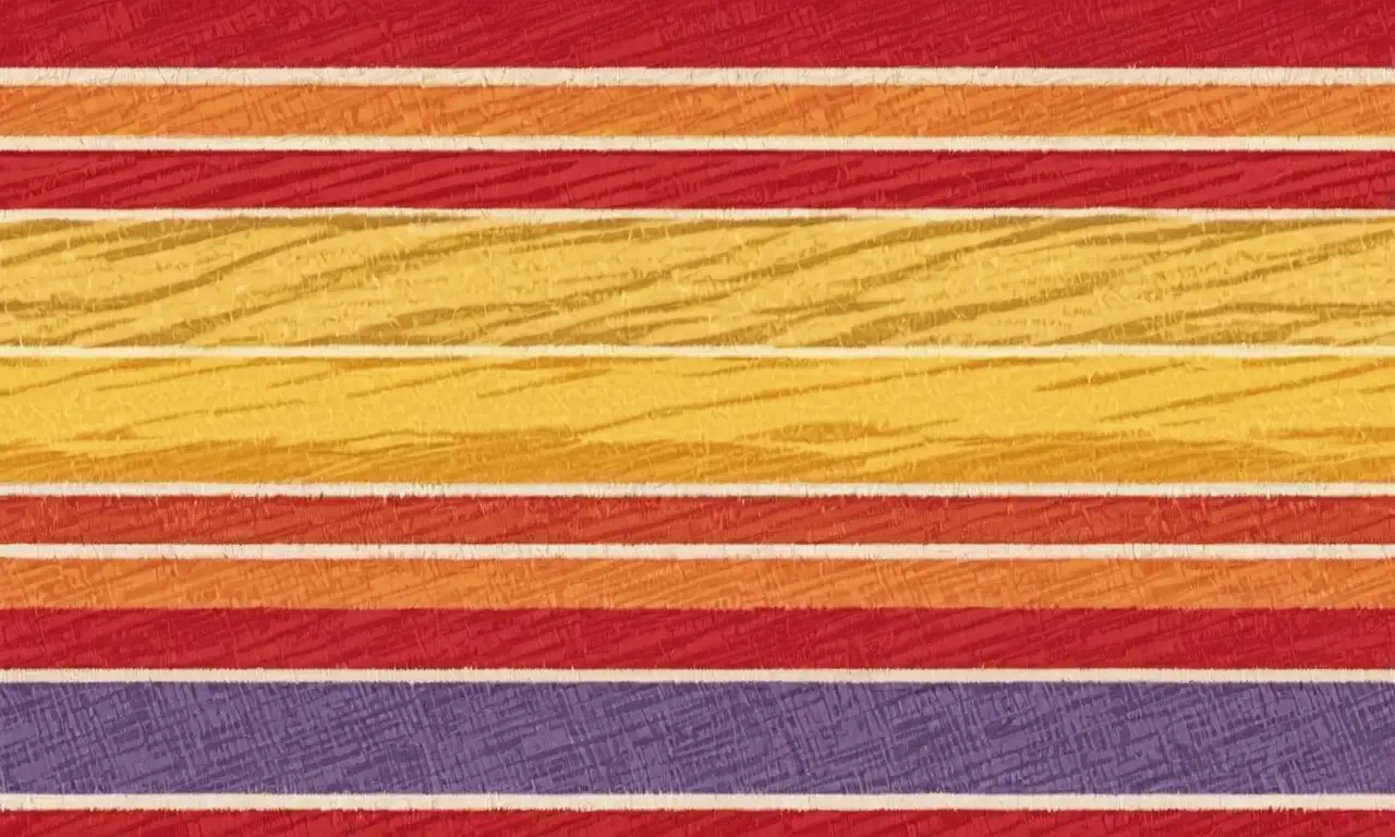 Banderas rojas y amarillas ondean creando una composición dinámica y emocional, resaltando símbolos de herencia cultural
