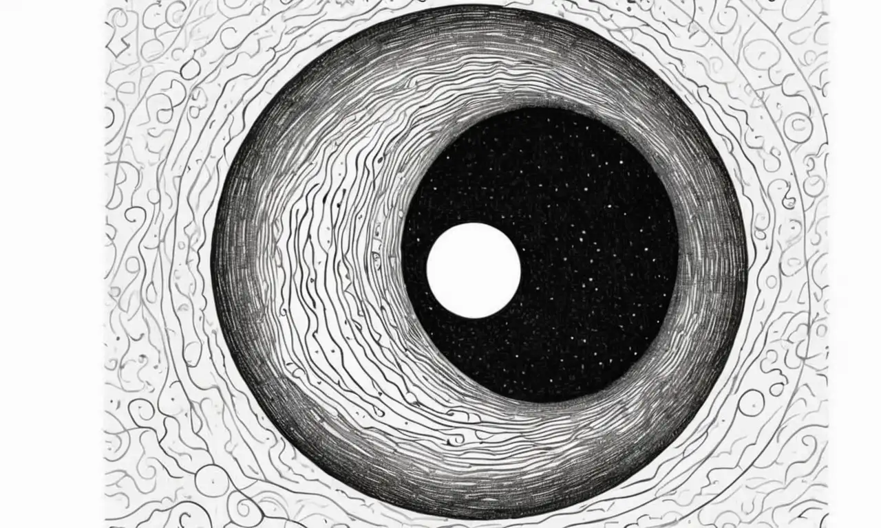 Un agujero circular central con bordes suaves y texturas diversas sugiere profundidad y vacío en una composición equilibrada