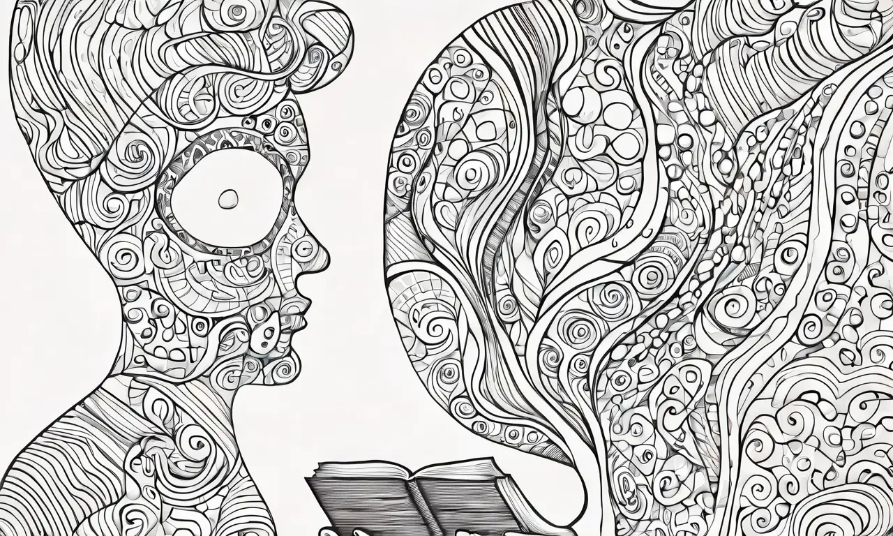 Una figura central sostiene un libro rodeado de elementos que simbolizan claridad, confusión y distracciones