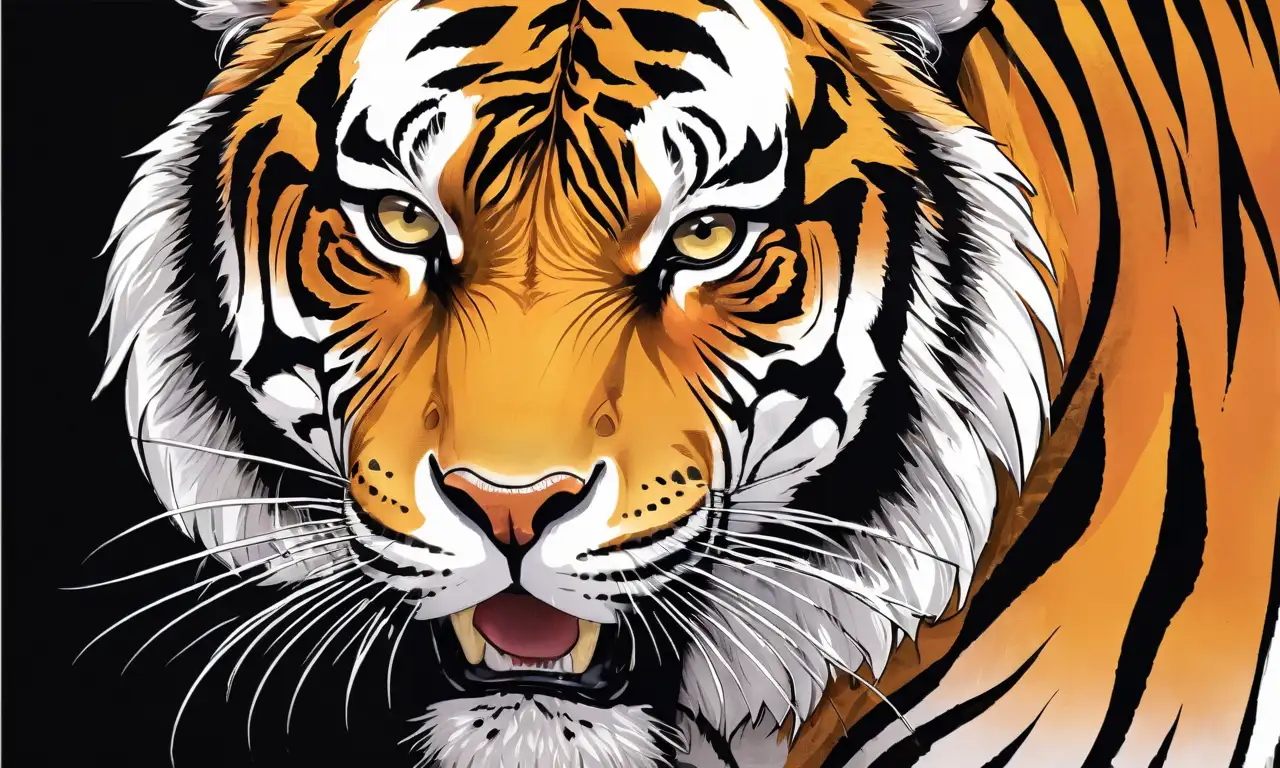 Un tigre majestuoso se muestra en líneas audaces y sombras profundas, destacando su fuerza y agilidad