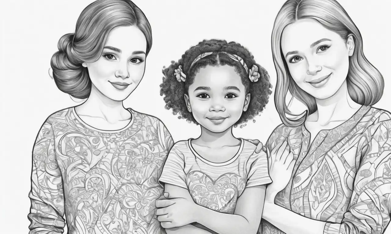 Un dibujo conmovedor con líneas suaves y detalles cuidadosos que representa amor, unidad y diversidad