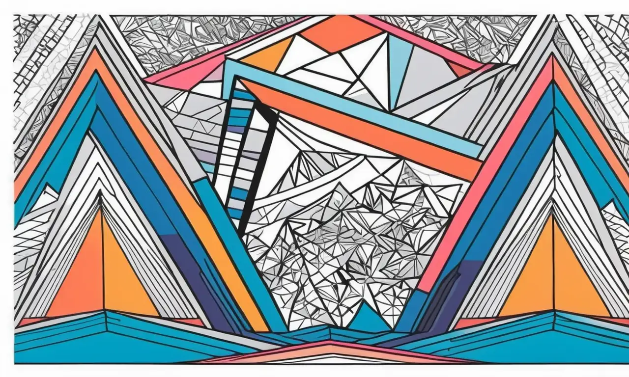 Diseño visual con trapezoides contorneados, gradientes suaves, texturas intrincadas y colores vibrantes