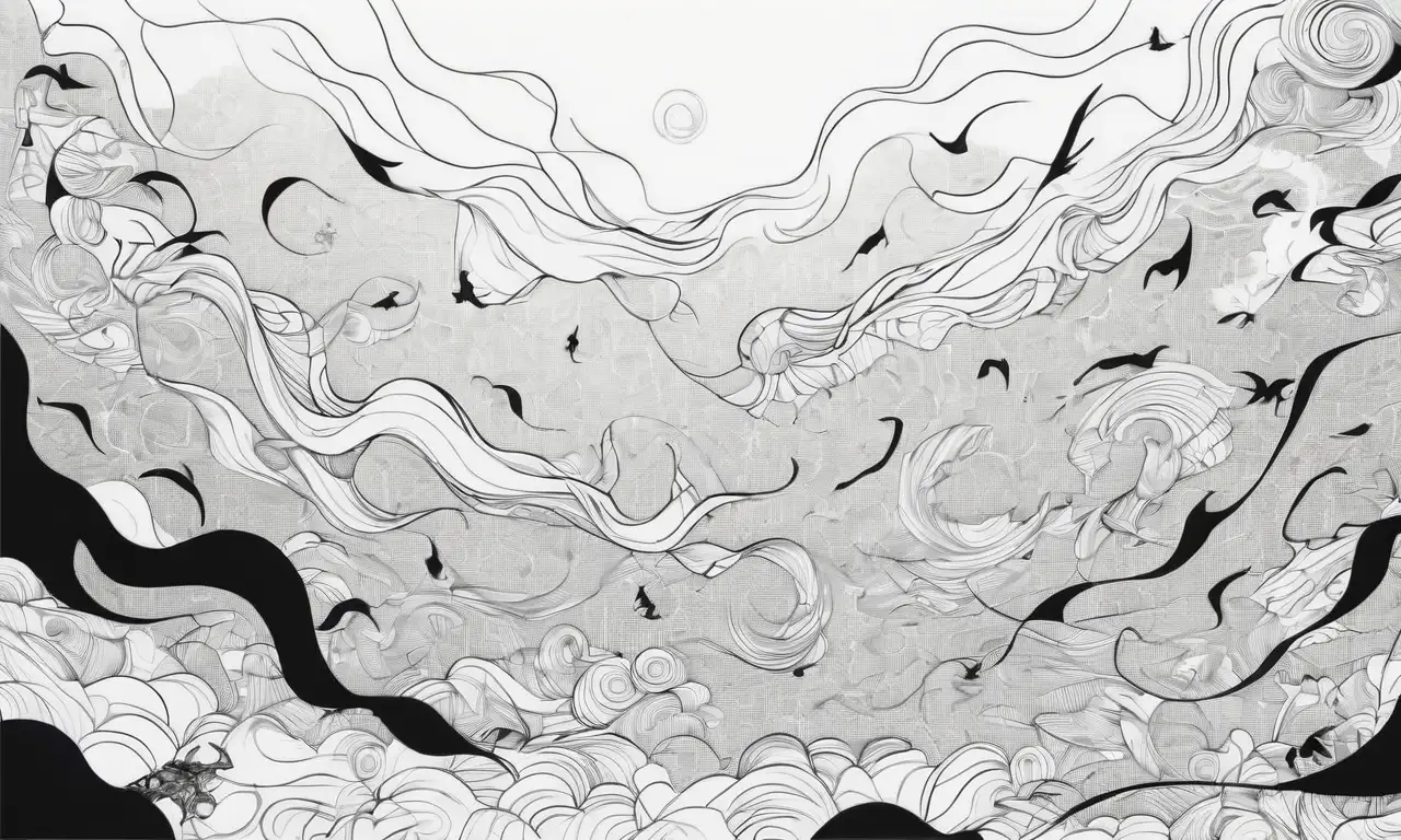 Un contraste vívido entre el blanco y negro representa emociones, miedo, angustia y desasosiego en una composición caótica