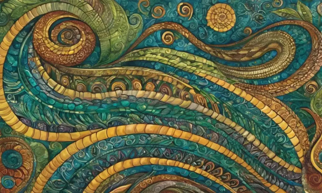 Una serpiente enroscada destaca con escamas vibrantes y detalles intrincados