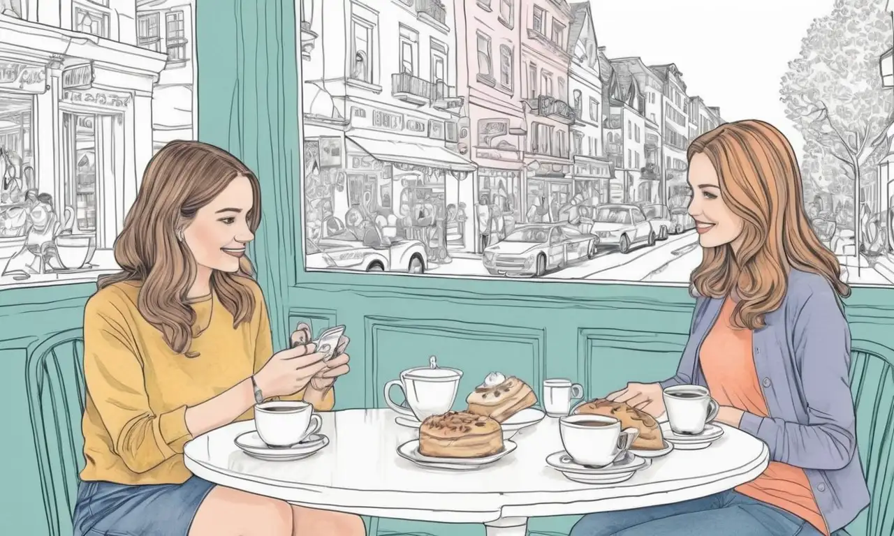 Una escena vibrante en un acogedor café muestra a dos amigos con emociones contrastantes, realzada por luz y sombras