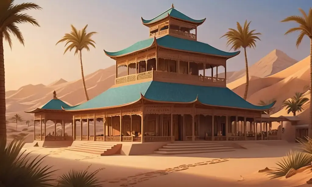 Dunas y palmeras al atardecer