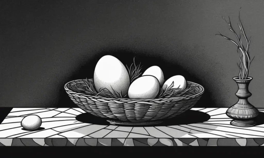 El dibujo evoca una atmósfera inquietante con sombras suaves y detalladas texturas que contrastan en una escena llena de misterio