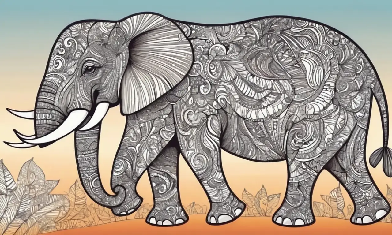 Elefante con postura firme, detalles intrincados y fondo contrastante
