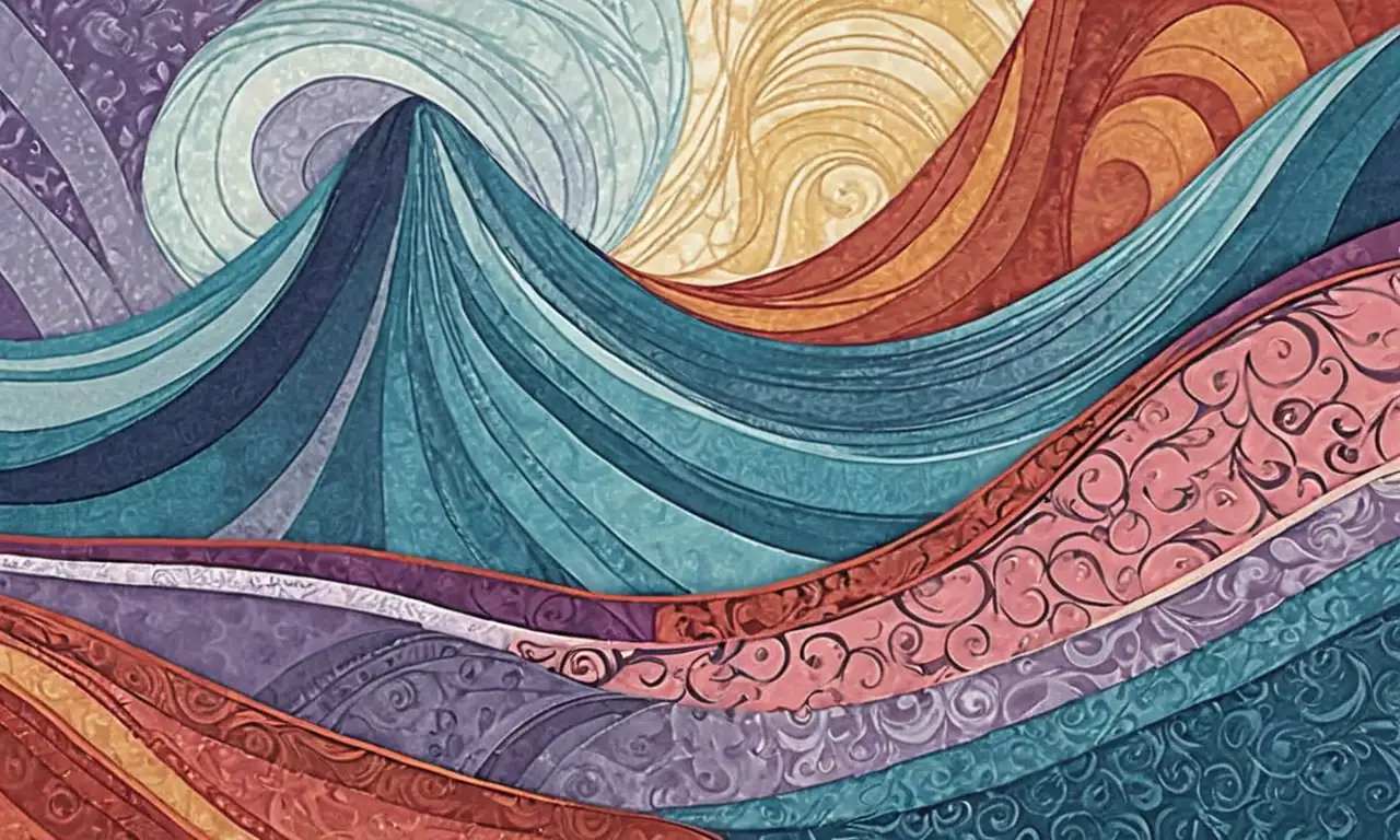 Composición dinámica con líneas audaces, sombras suaves y texturas ricas que crean profundidad y armonía
