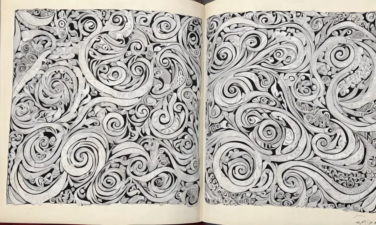 Un libro abierto con intrincados detalles y sombras que evocan confusión y claridad
