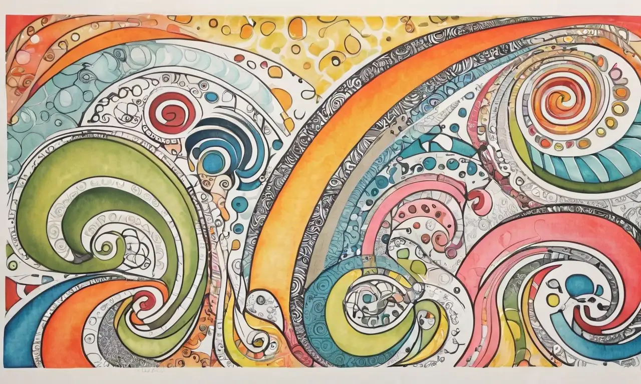 Composición con título en negrita, caligrafía intrincada y elementos contrastantes que crean una narrativa visual cohesiva
