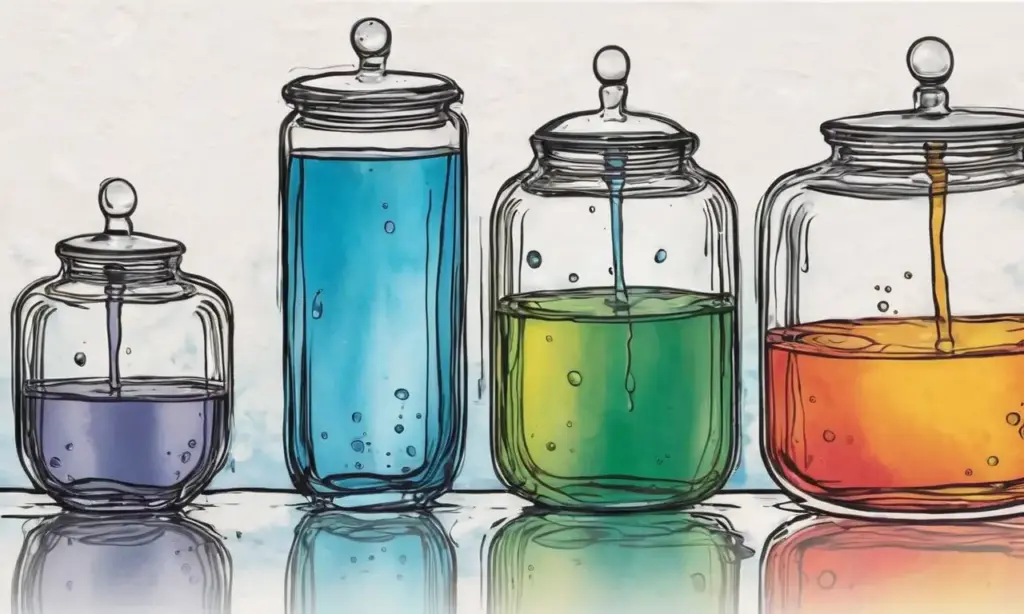 Contenedores de aceite y agua con texturas contrastantes