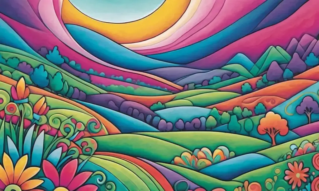 Colores vibrantes y formas dinámicas crean una composición visualmente impactante