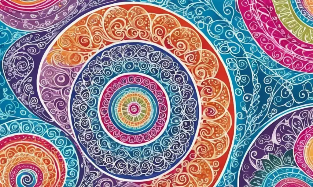 Colores vibrantes y símbolos intrincados crean una composición armoniosa y dinámica