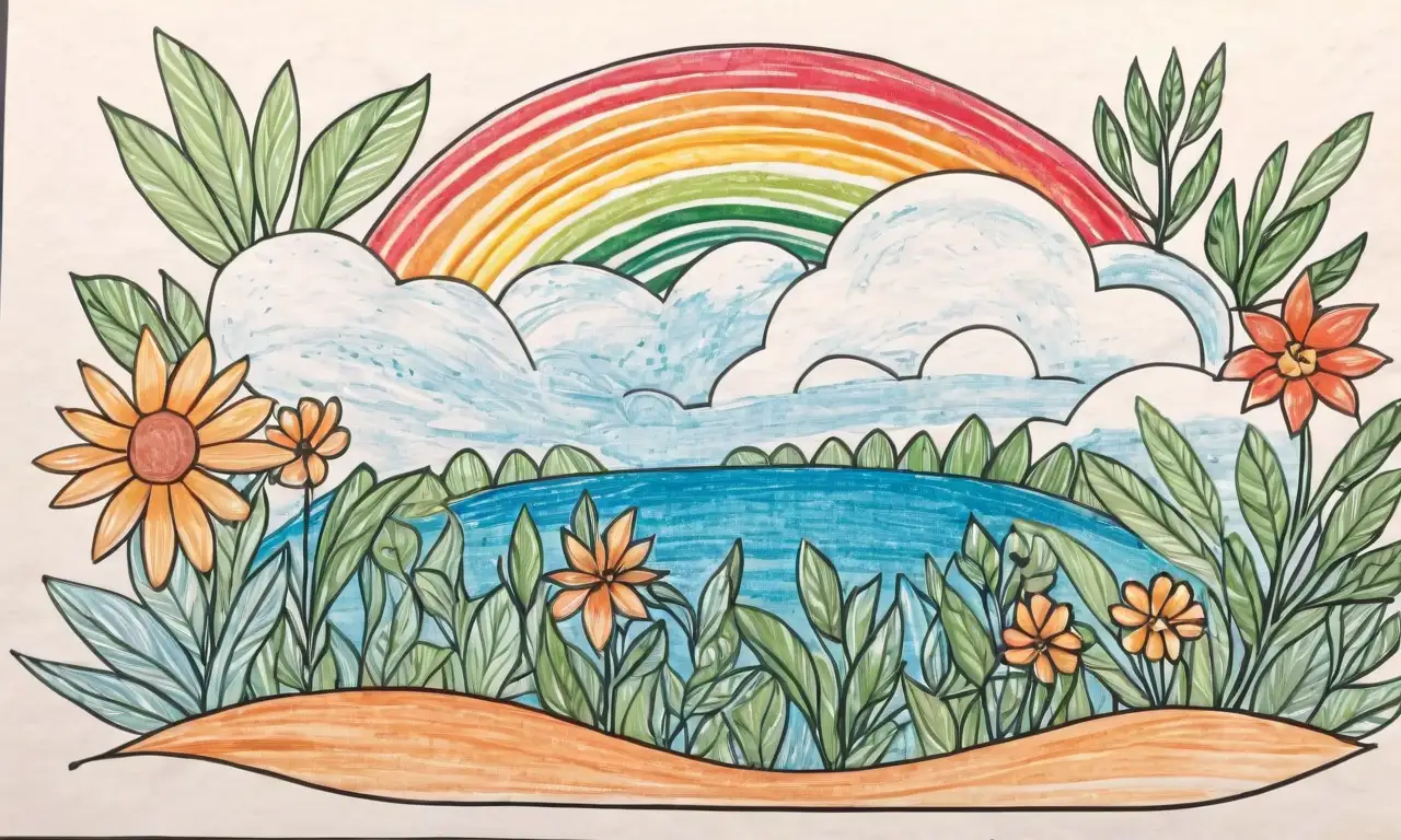 Un fondo degradado de azul a blanco presenta el título Significado y uso de ay en 10 oraciones con colores vibrantes, figuras expresivas y elementos visuales que invitan a la exploración