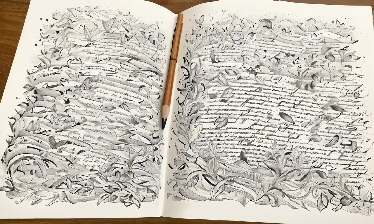 Un collage que evoca la escritura, con libros, tinta, sombras y esbozos que reflejan el proceso creativo
