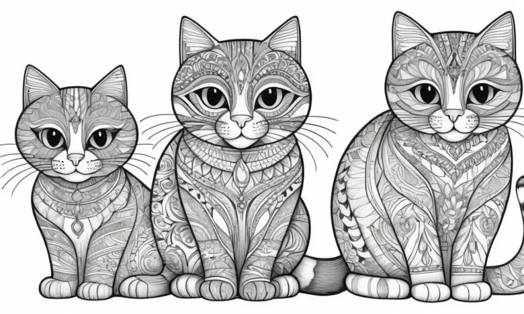 Un complejo dibujo de gatos combina líneas intrincadas