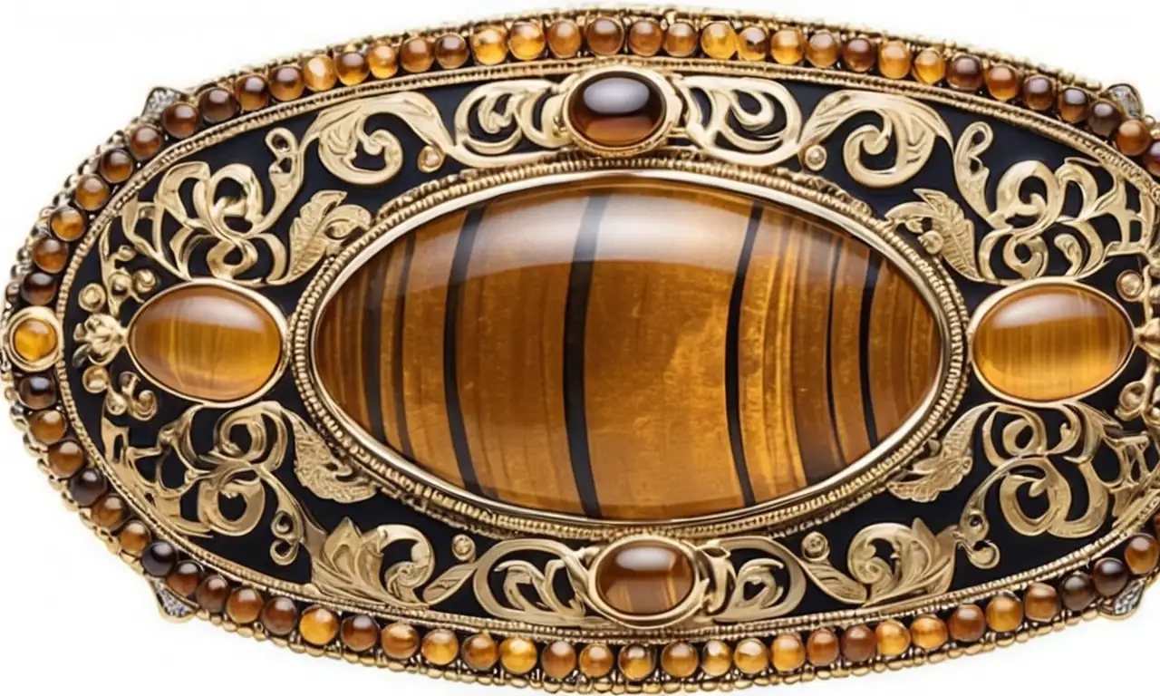 Un ojo de tigre estilizado con detalles intrincados y una mezcla vibrante de colores evoca lujo y misterio