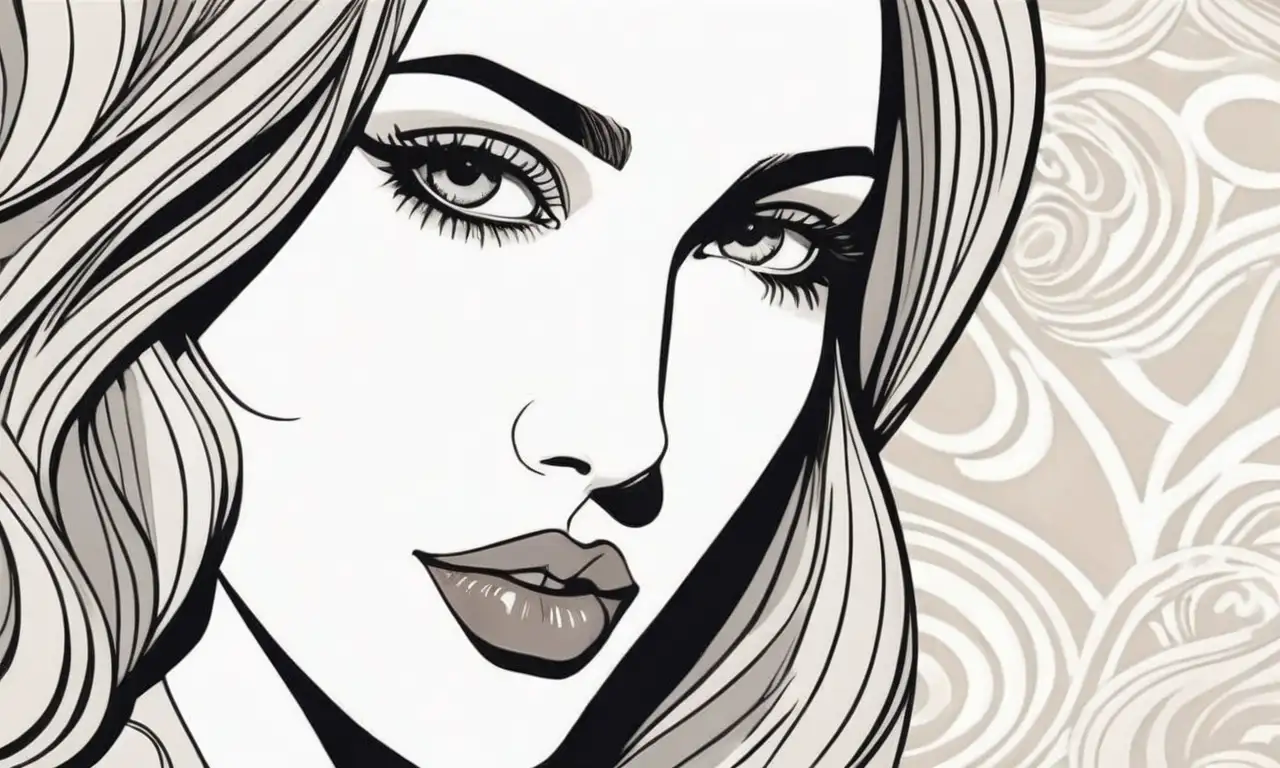 Una figura femenina compleja se define por líneas bold, sombras suaves y texturas elegantes