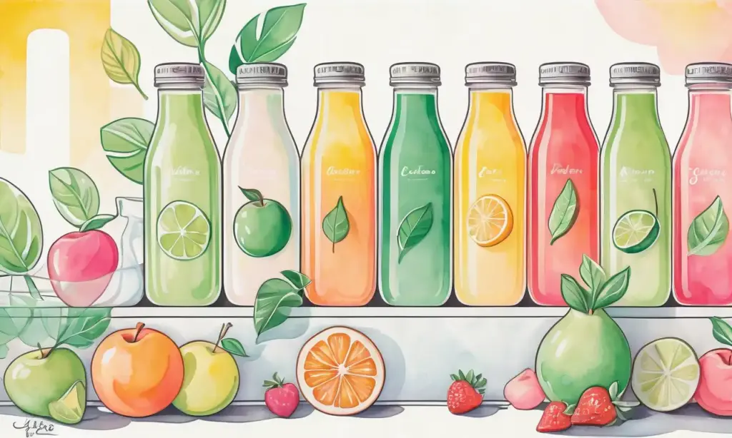 Botellas de jugo vibrantes y suaves