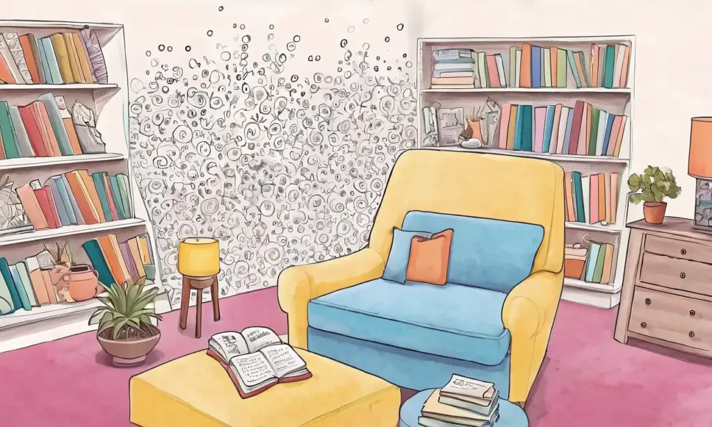 Escena acogedora de lectura con colores vibrantes
