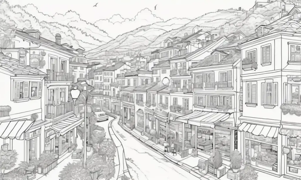 Un paisaje urbano vibrante con edificios detallados