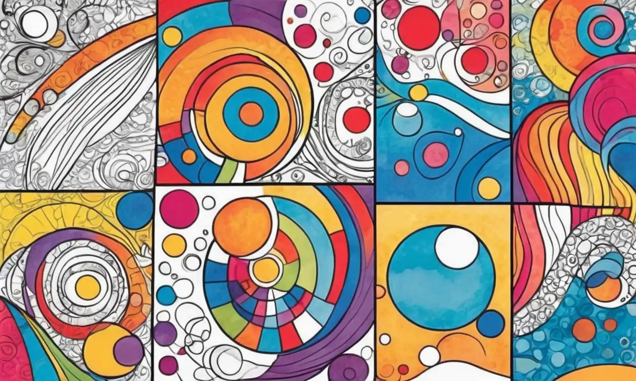 Una composición vibrante y dinámica se logra con líneas audaces, colores vivos, texturas variadas y formas que invitan a la exploración
