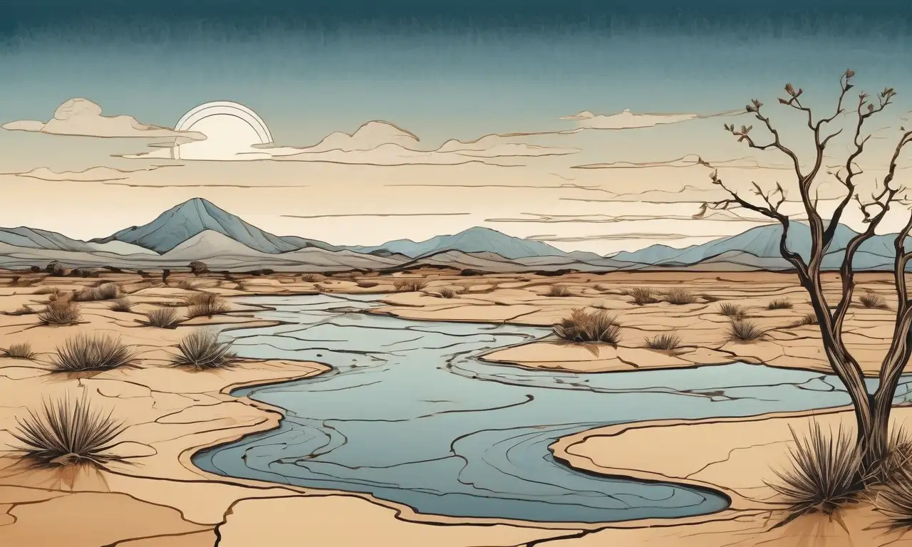 Paisajes desérticos con tonos sepia y una composición emotiva que refleja la escasez de agua