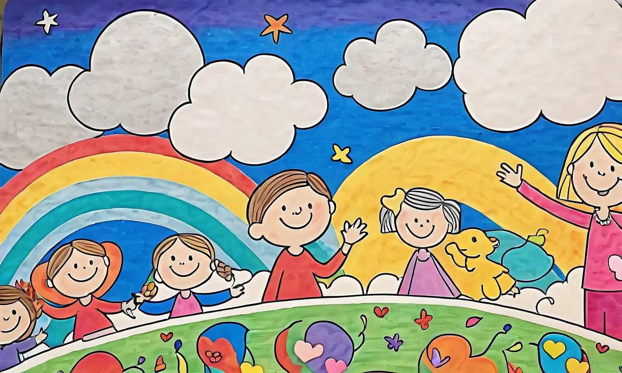 Colores vibrantes y suaves formas crean una escena infantil alegre y dinámica